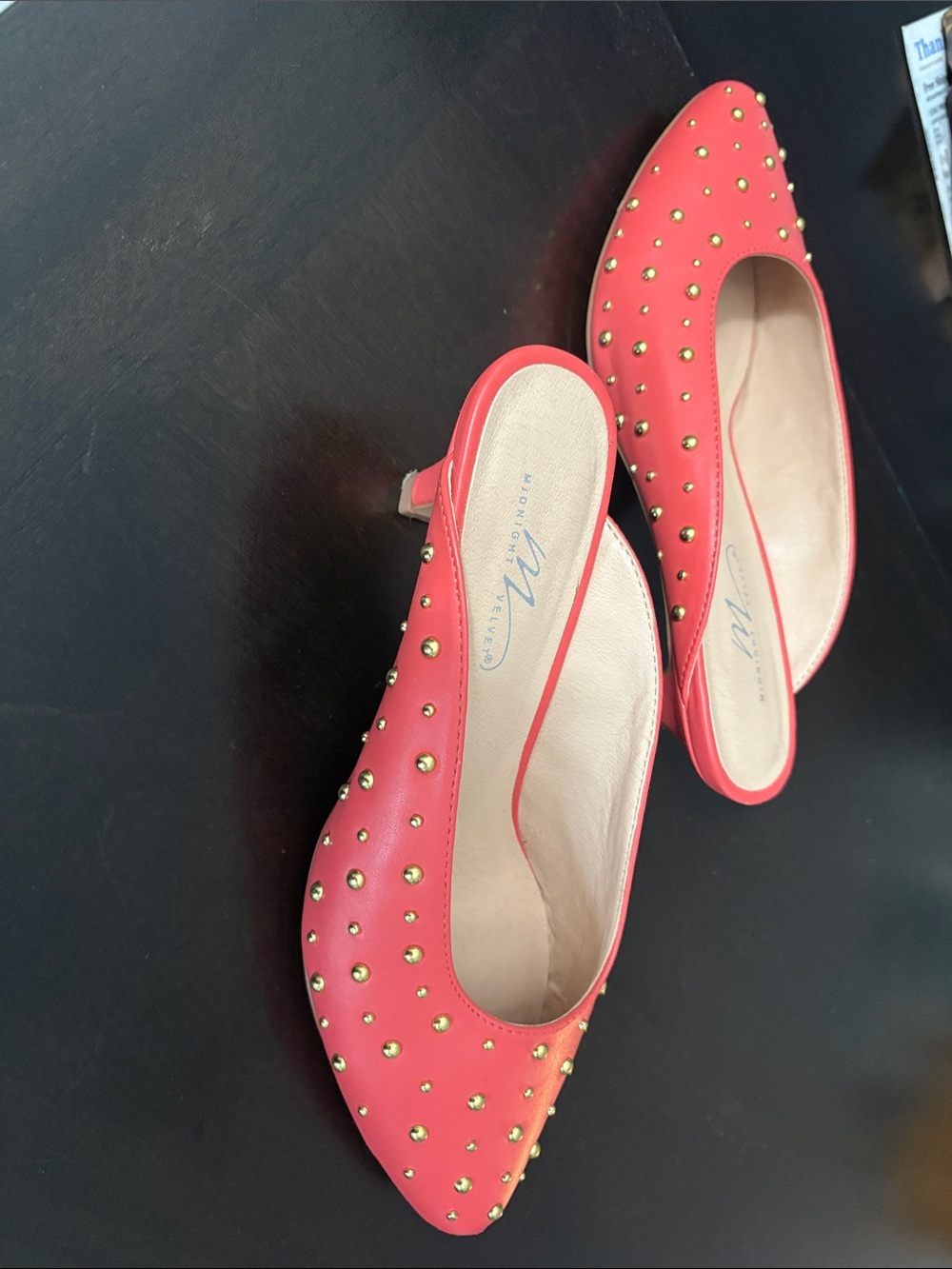 Midnight Velvet Coral Slip-On Studded Kitten Heel Mules